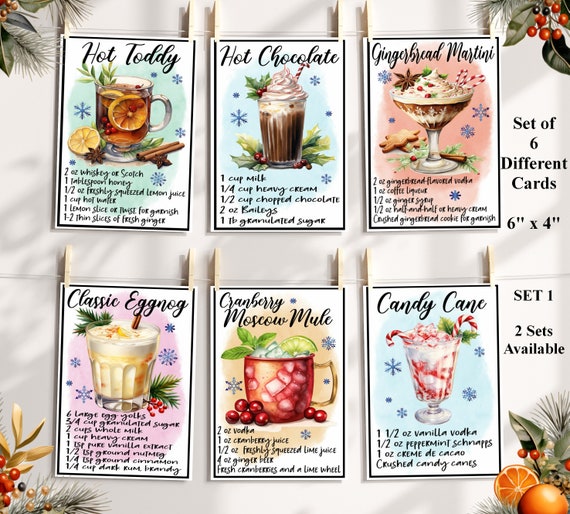Twelve Different Christmas Drinks Recipe Greeting Cards, Available in sets of 6 or 12 Cards
