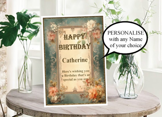 Personalised Birthday Card, any Name in a Vintage Frame Card