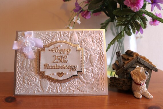 Luxury  Boxed Silver Wedding Anniversary Card, 25th Wedding Anniversary, beautiful ornate pearlescent embossing