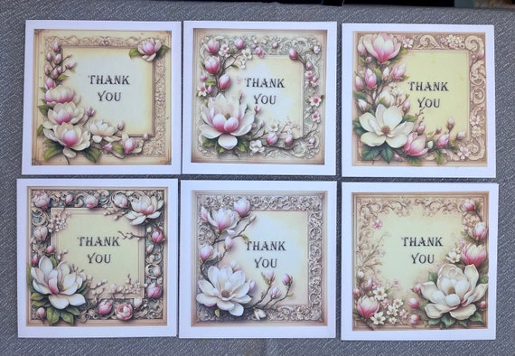 Pack of 6 Thank You, Notelet Cards with Envelopes, Blank