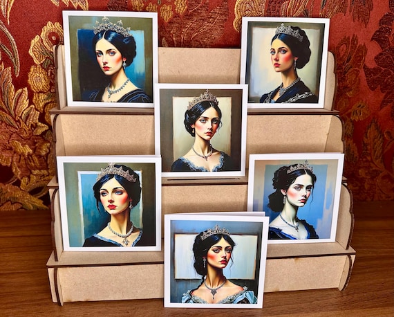 Pack of 6 Notelet Cards with Envelopes, Vintage Ladies in Black, Blank, Six Different Designs, Free Postage.