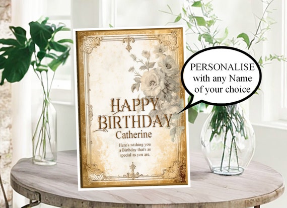 Personalised Birthday Card, any Name in a Vintage Frame Card