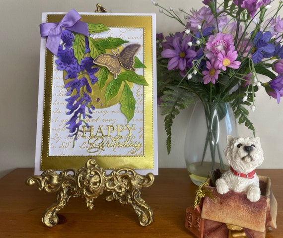 Handmade Birthday Card with 3D decoupage Wisteria flower