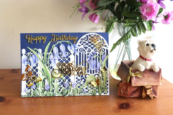 Handmade Unique Birthday Card with Bluebells and Butterflies