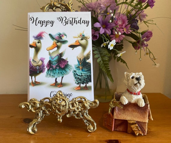 Personalised Name Birthday Card with Funny Ducks in Fancy Dress