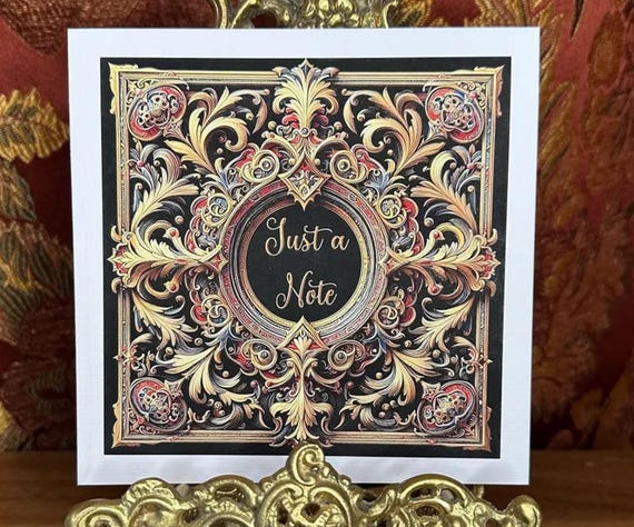 Unique Handmade Card, Just a Note, Florentine Baroque Design, Free Postage