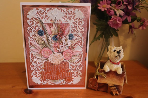 Large A5 Rose Gold Handmade Birthday Card