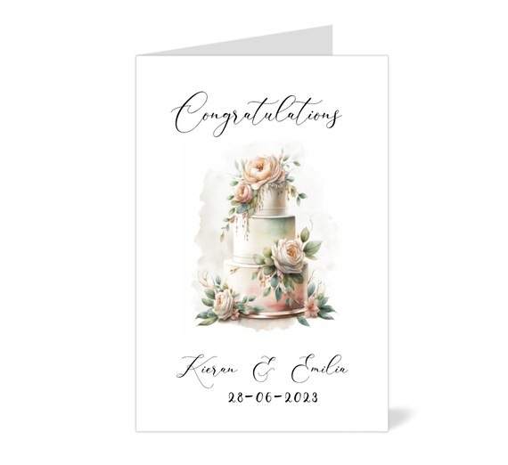 Personalised Wedding Day or Engagement Card, Wedding Cake, Can be left Blank or Message Inside Greeting Card at no extra cost, Free Postage