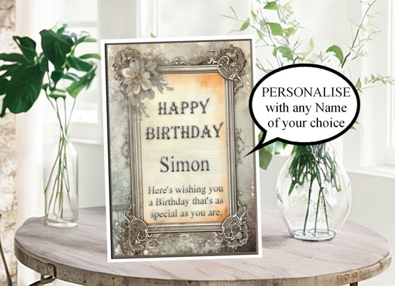 Personalised Birthday Card, any Name in a Vintage Frame Card