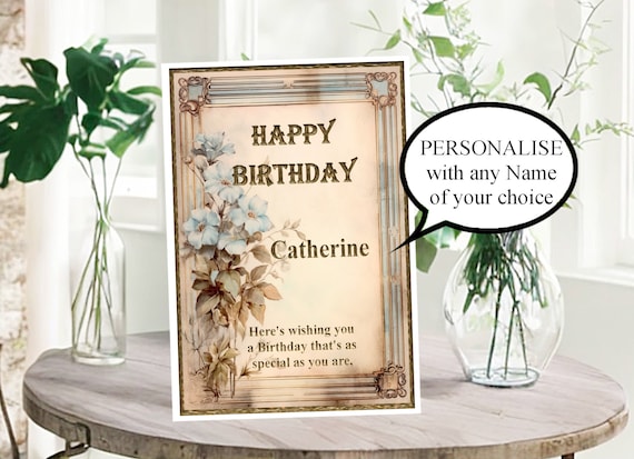 Personalised Birthday Card, any Name in a Vintage Frame Card