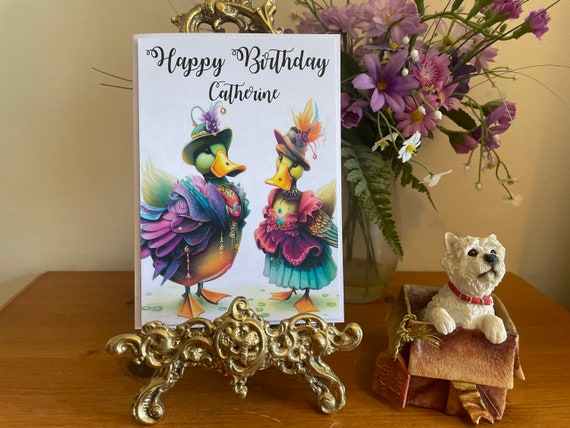 Personalised Name Birthday Card with Funny Fancy Dress Ducks