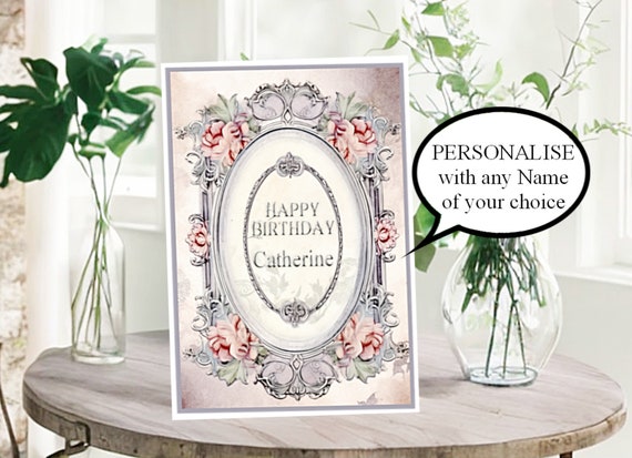 Personalised Birthday Card, any Name in a Vintage Frame Card