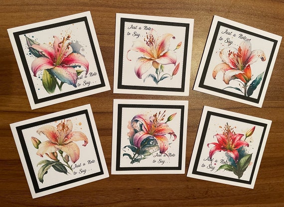 Pack of 6 Luxury Note Cards with Envelopes -  Stargazer Lilies