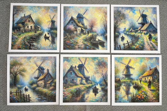 Pack of 6 Notelet Cards with Envelopes, Blank, Windmill and Canal Set A