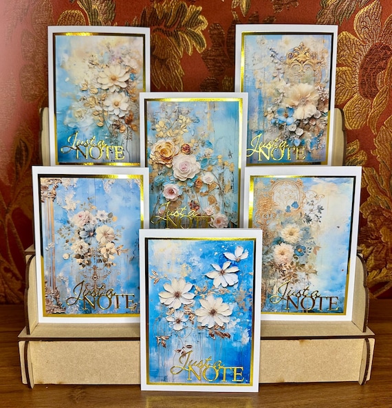 Set of 6 Luxury Note Cards, 6 Different Floral Designs, Multipurpose - Just a Note, Free Postage - Set B