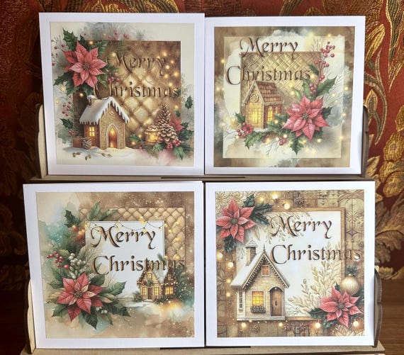 Set of 4 Unique Handmade Christmas Cards