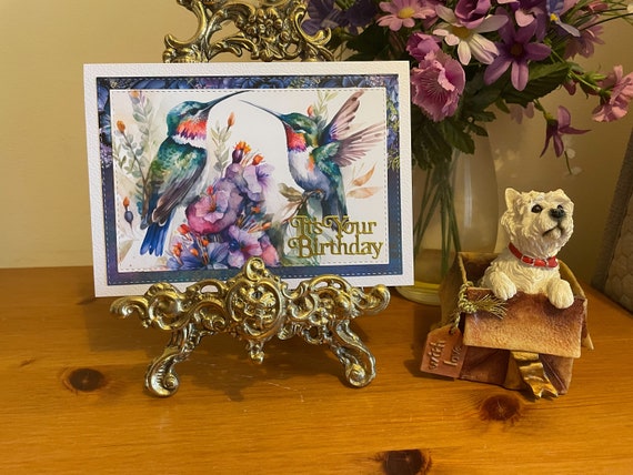 Unique Handmade Hummingbirds Birthday Card