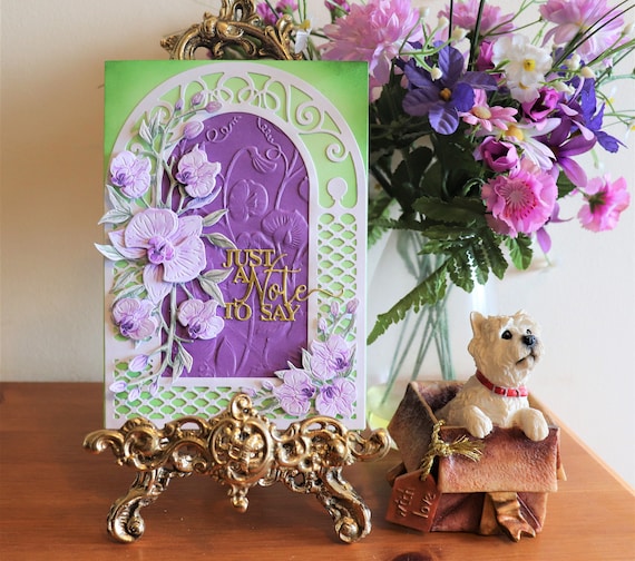 Unique Handmade Card, Just a Note to Say I'm Thinking of You, Sympathy, Bereavement, Friendship, 3D Decoupage Sweet Pea Flowers