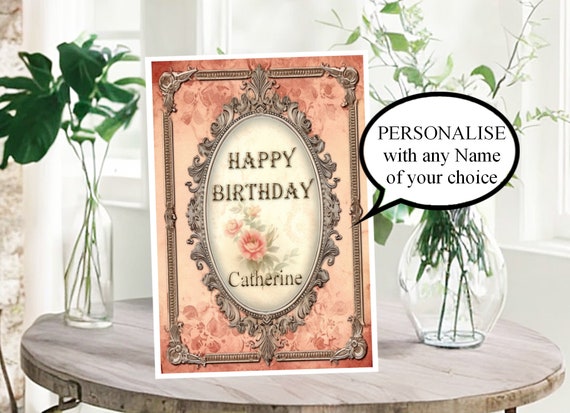 Personalised Birthday Card, any Name in a Vintage Frame Card