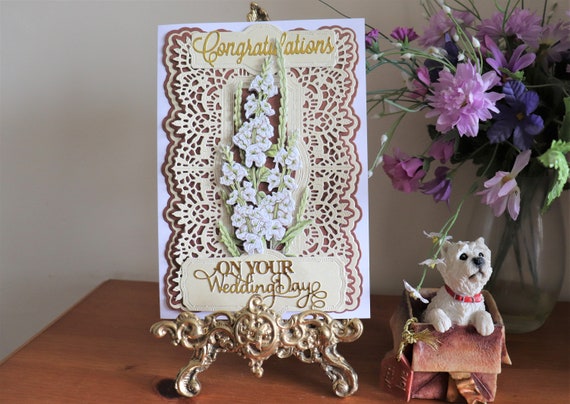 Unique Handmade Large Wedding Card A5 Size, Congratulations on your Wedding Day, Elegant Die Cut Lace with 3D Decoupage Flowers