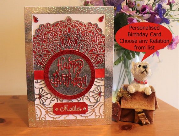 Large Personalised Birthday Card, Unique Handmade Holographic Birthday Card, Personalise for any Relation - Mother, Father, Grandma, etc