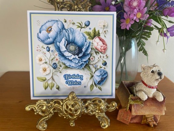 Unique Birthday Card with Blue Peonies. Free Postage