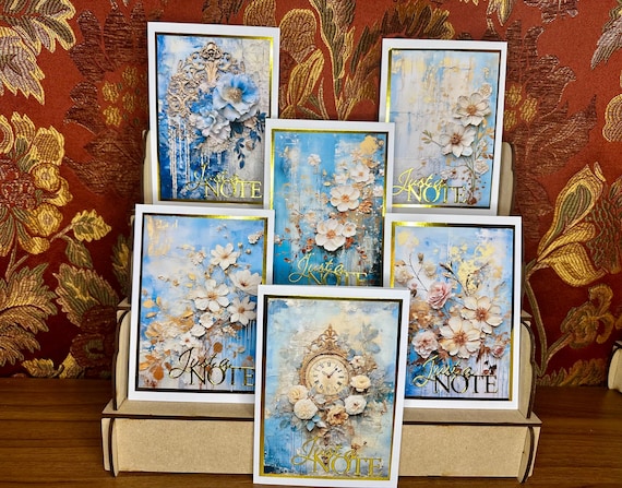 Set of 6 Luxury Note Cards, 6 Different Floral Designs, Multipurpose - Just a Note, Free Postage - Set A