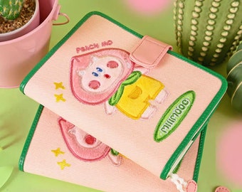 Hobonichi-Style 2026 Planner / Journal / Agenda with 3-D Peach Piggy Cotton Cover and Refillable Inserts (A6 Size) with cute bookmarks