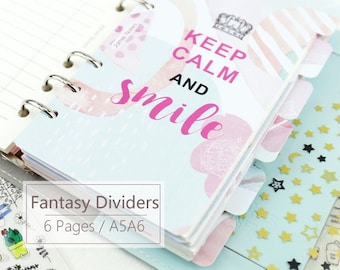 Fantasy Watercolor Refills Index Dividers A5 A6 for Organizer Notebook Beautiful Filler Pages 6pcs For 6 Hole Binder Planner