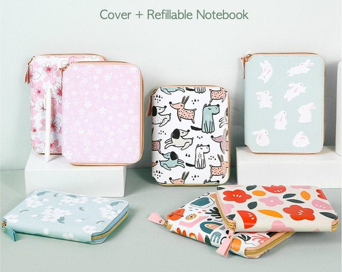 B6 Zippered Planner Case and Journal With Cute Pattern PU Cover, White ...