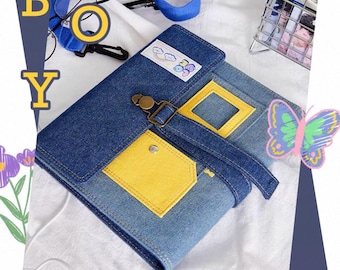 2026 Weekly & Monthly Binder Planner with 6 rings - A5 Journal Agenda Diary with Denim Cover, Tabs, Elastic Closure, and Inner Pocket