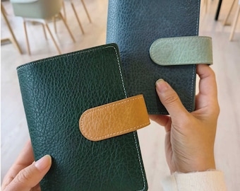 A7 Binder Planner Notebook Journal Agenda Diary Faux Leather Soft Cover with 6 Binder Rings and Refillable Inserts (Blue / Green)