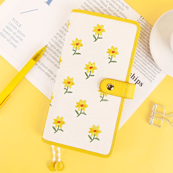 Daisy Embroidery Weeks Planner with 88-Sheet Refill Notebook / Journal / Agenda - Suitable for Hobonichi and Midori