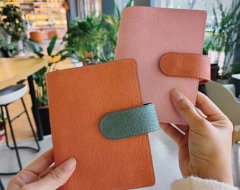 A7 Binder Planner Notebook Journal Agenda Diary Faux Leather Soft Cover with 6 Binder Rings and Refillable Inserts (Pink / Orange)