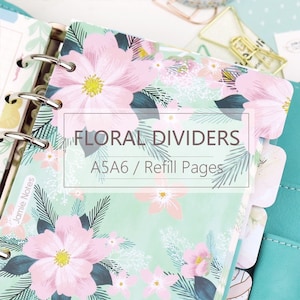 Ricariche di fiori, divisori per indice A5 A6 per organizer, quaderno, bellissime pagine di riempimento, 6 pezzi per set per raccoglitore a 6 fori, planner