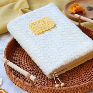 Cute Knit Cover for 2024 Journal, Planner, Notebook, Dairy or Book, compatible with Hobonichi, Moleskine, Midori and Book (Yellow）