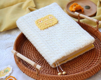 Cute Knit Cover for 2026 Journal, Planner, Notebook, Dairy or Book, compatible with Hobonichi, Moleskine, Midori and Book (Yellow）