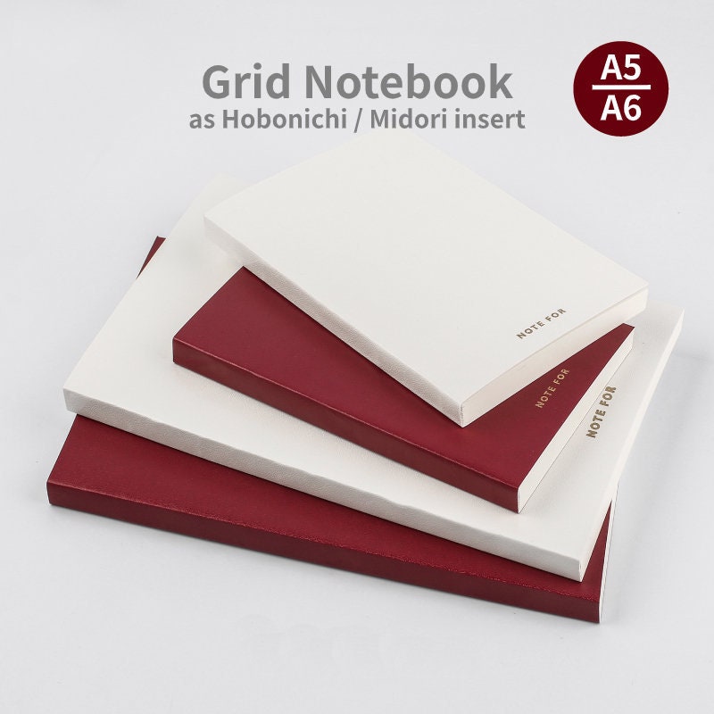 A5/A6 Grid Insert for HOBONICHI and Midori, 160 Pages of Refillable Notebook, Journal, Diary and Agenda