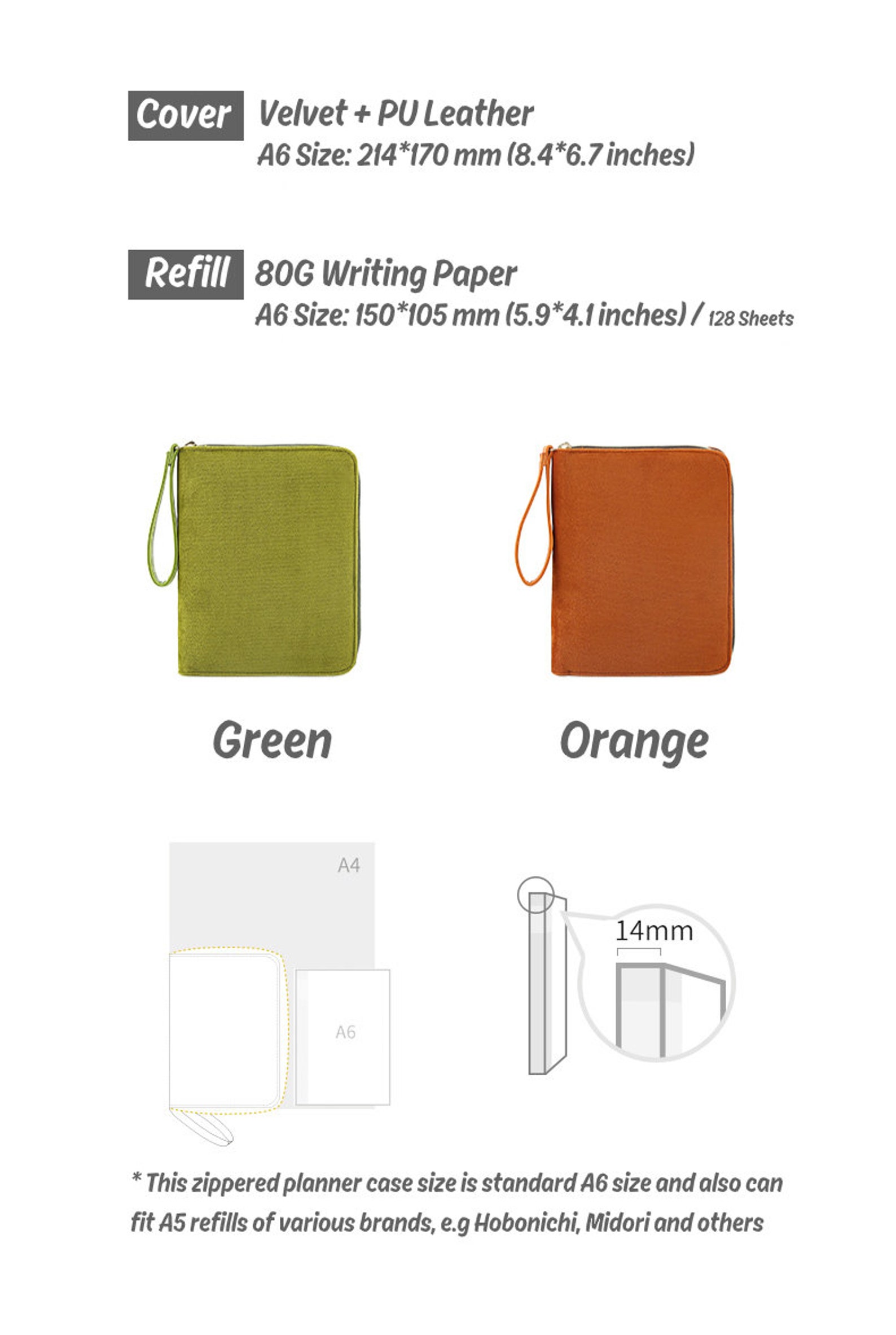 A6 Zippered Planner Case and Journal With Cotton PU Leather Etsy