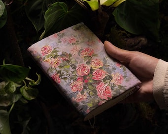 Adjustable Rose Floral Notebook Cover for A6 Journal, Planner, Dairy Book for Hobonichi, Moleskine, Midori and others with rose bookmarks