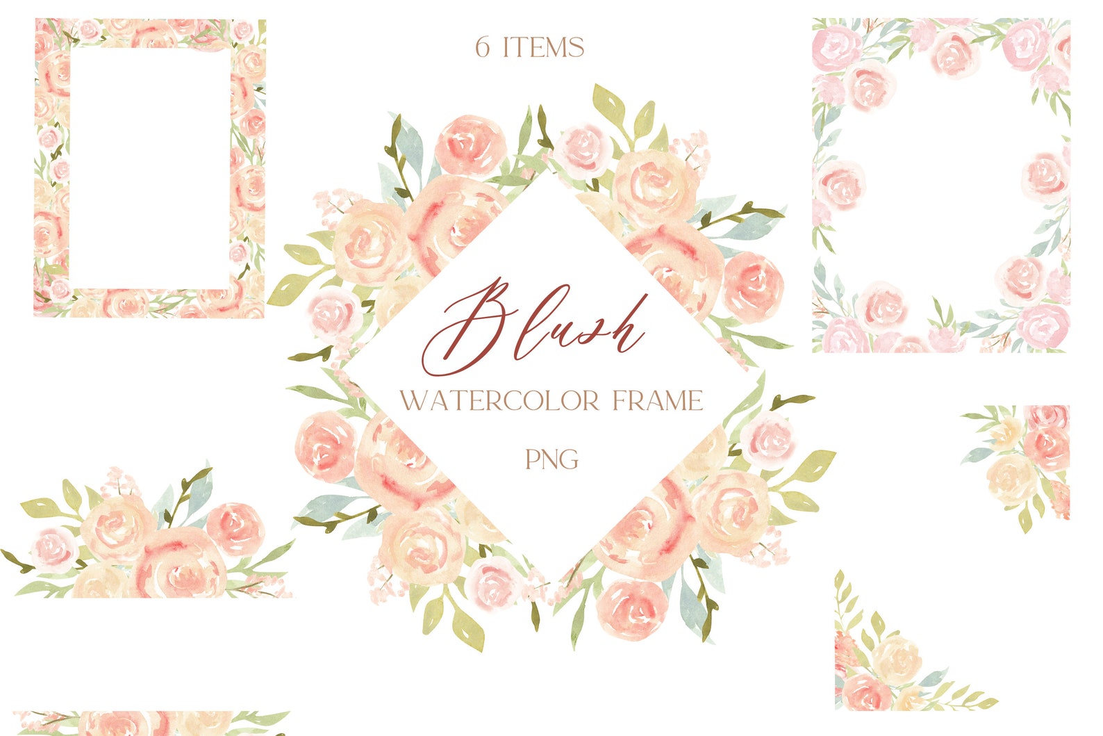 Blush roses frame clipart pink watercolor roses frame blush Etsy