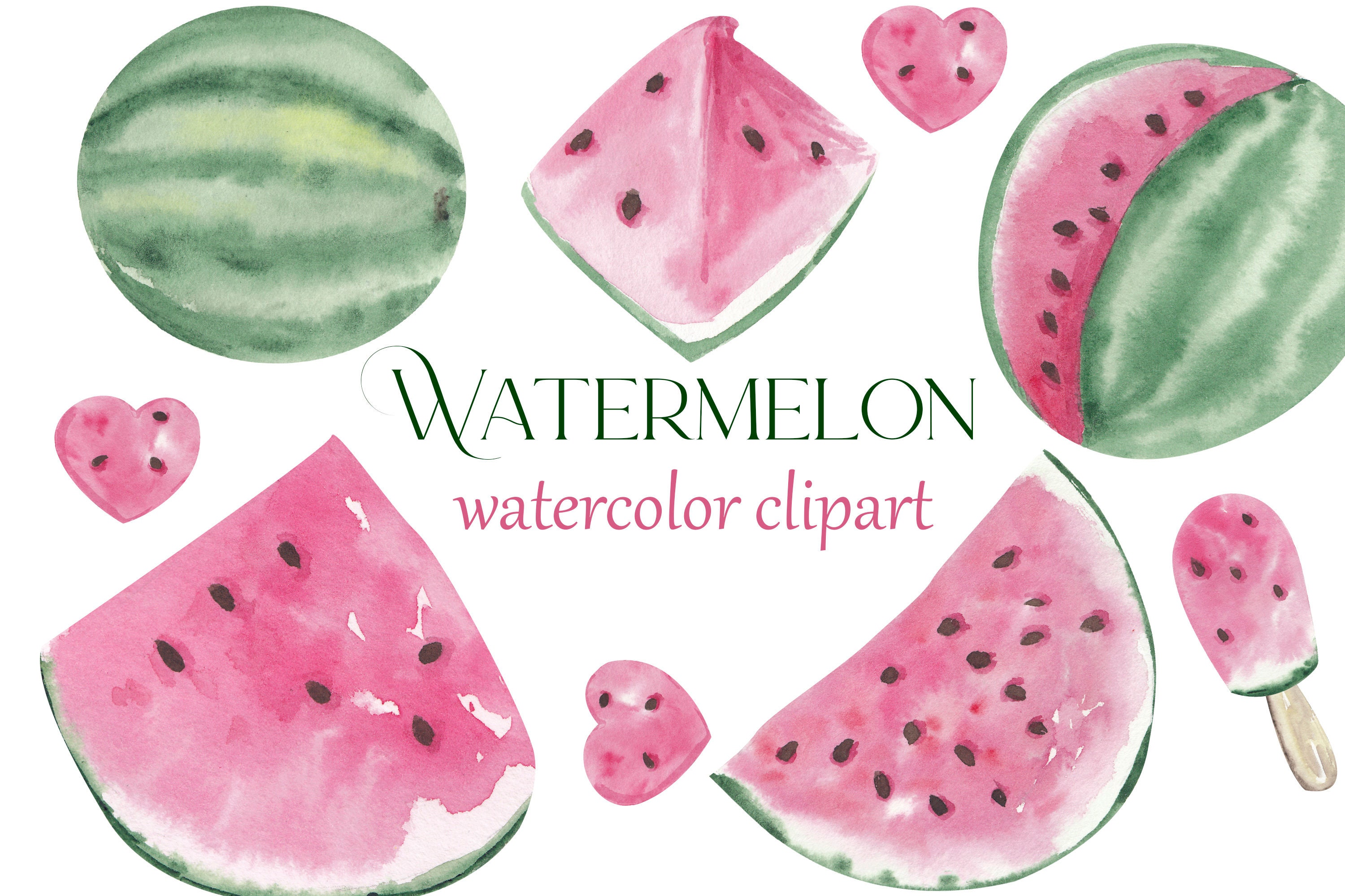 Watermelon clipart PNG watercolor pink watermelon summer Etsy