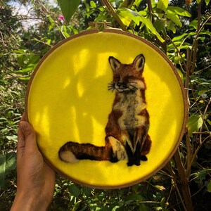 Needle felted fox picture/ Fox picture/Fox painting/Needle felt fox/ Fox