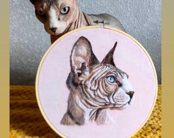 Your Sfinks Cat Portrait, Realistic Cat Art, Cat memorial, Gift for cat owner, Gift for mum, Custom Pet picture, Pet loss gift