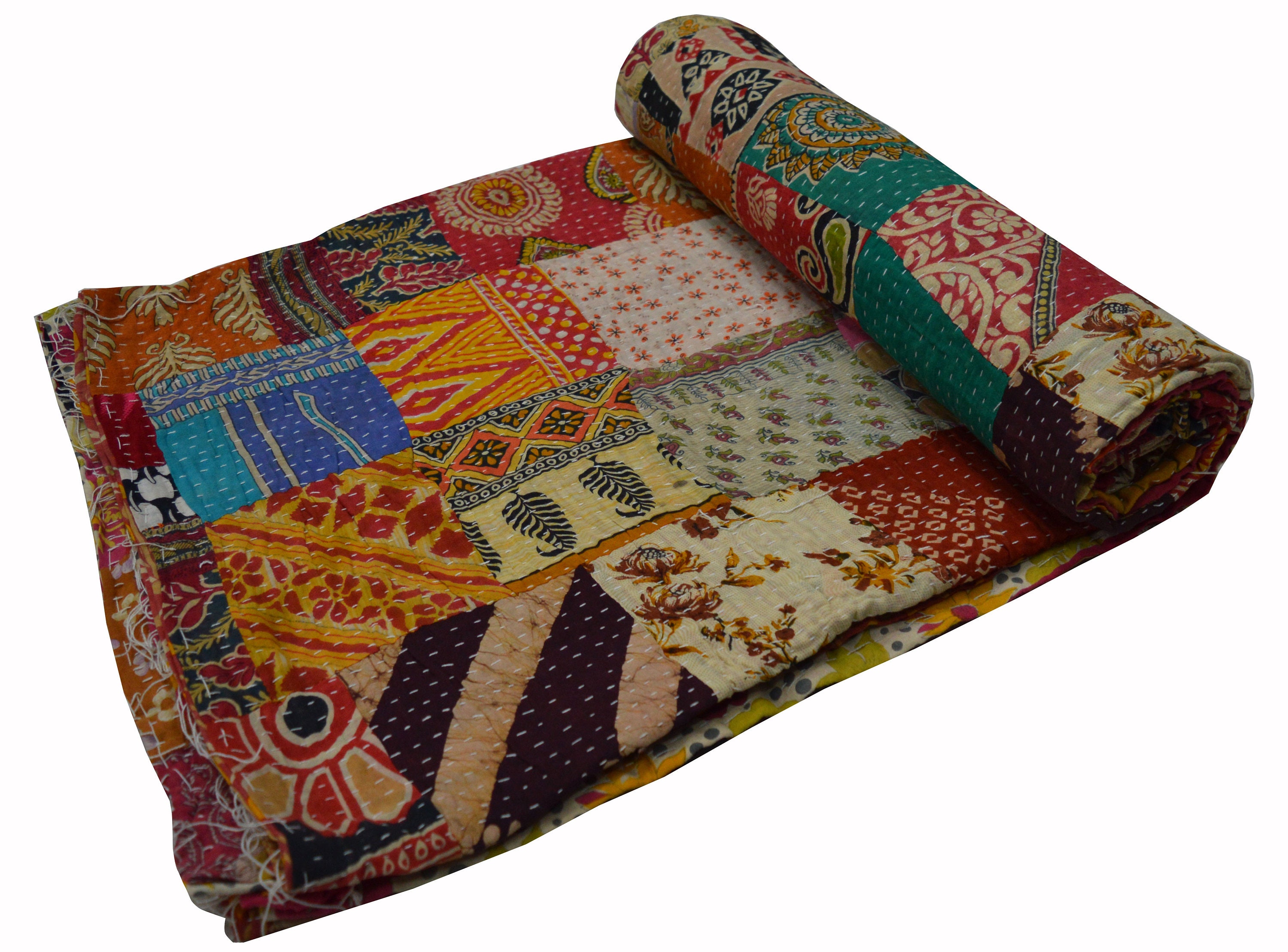 Vintage Kantha Quilt Handmade Blanket Quilt Bedspread Throw Etsy UK