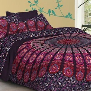 Indian Mandala Duvet Bedding 100% Cotton Queen /King Size Doona Cover Bed Set with Pillow Covers Mandala Blanket Boho Donna Duvet Cover