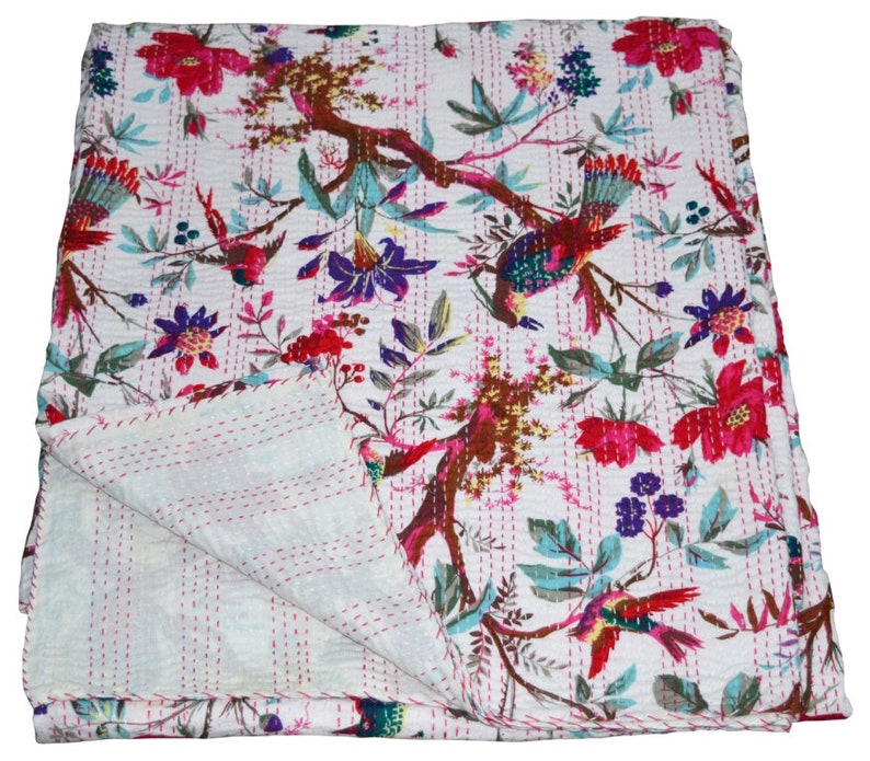Indian Vintage Kantha Quilt Reversible Bedspread Blanket Etsy UK