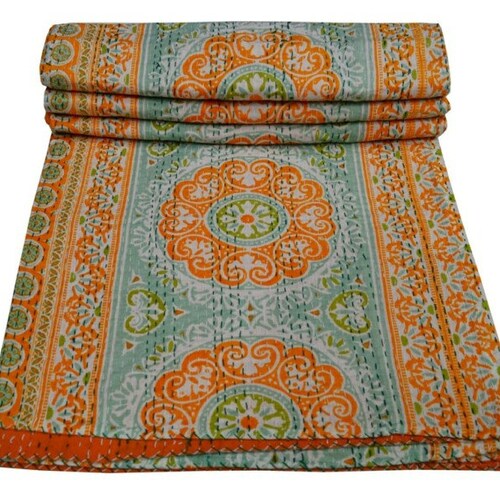 Indian Kantha Bedspread Bedding Throw Handmade 100 Cotton Etsy