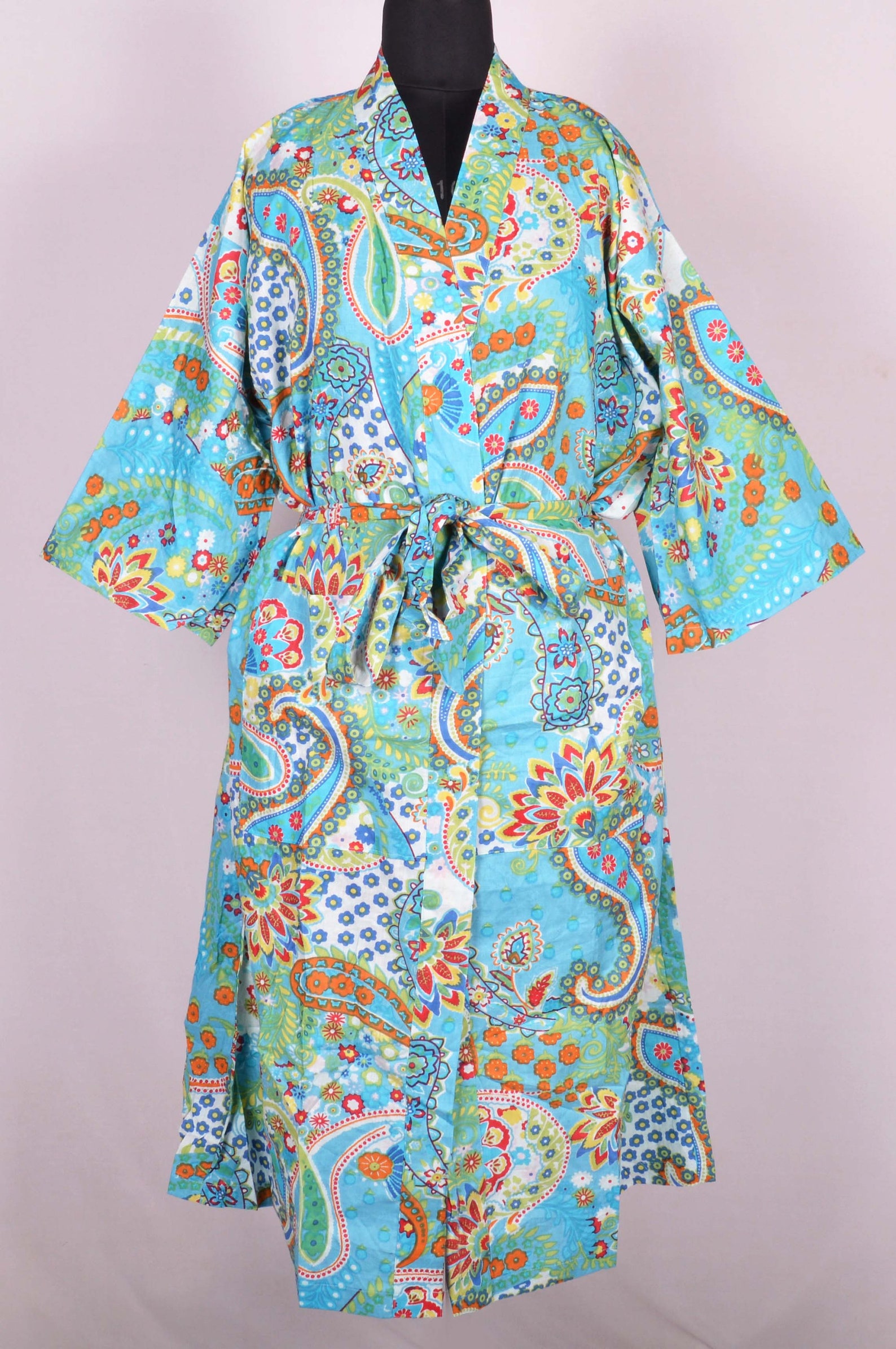 Indian Paisley Print Bath Robe Cotton Robekimono Dressing Etsy