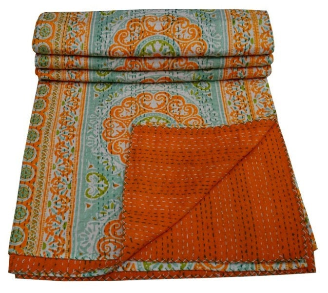 Indian Kantha Bedspread Bedding Throw Handmade 100 Cotton Etsy